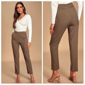 NWT Lulus Kick It Brown High-Waisted Trouser Pants